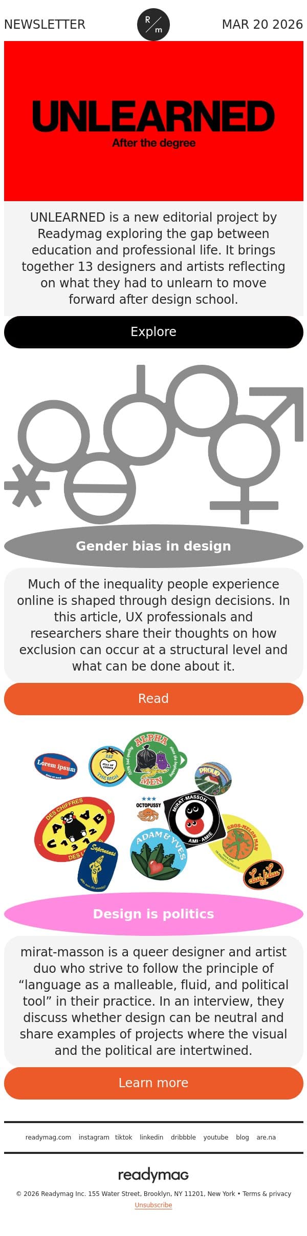 On ideology in design and design education email from Readymag screenshot
