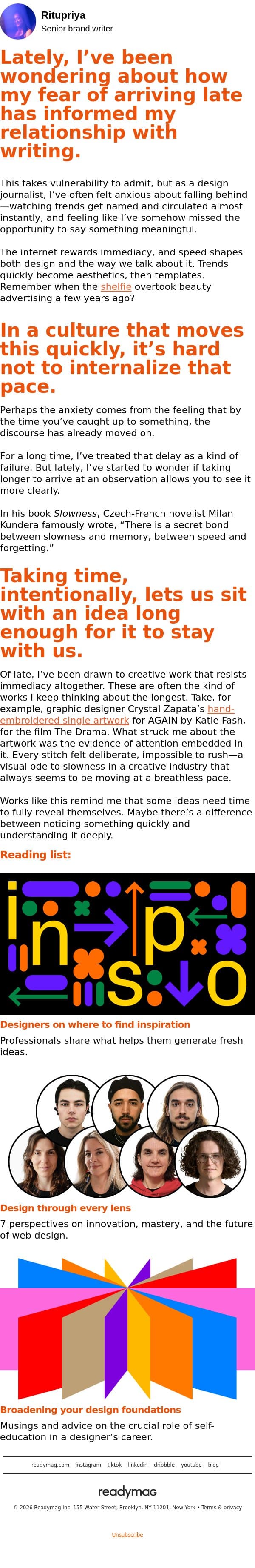 Some ideas take longer, and that’s okay email from Readymag screenshot