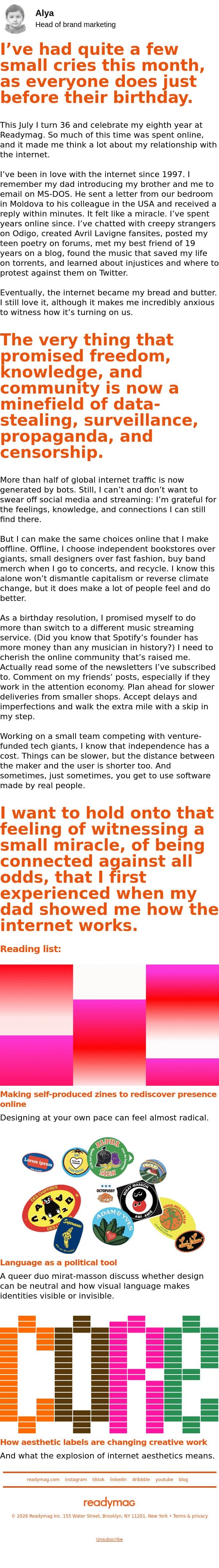 Growing up with the internet email from Readymag screenshot