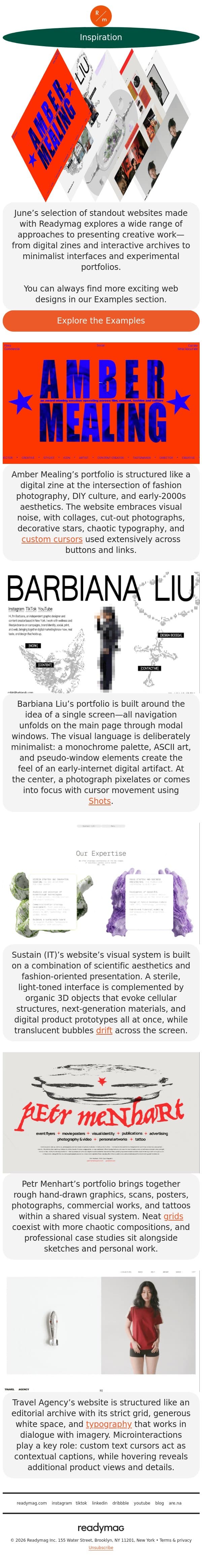 Digital zines, visual archives, and single-screen portfolios email from Readymag screenshot