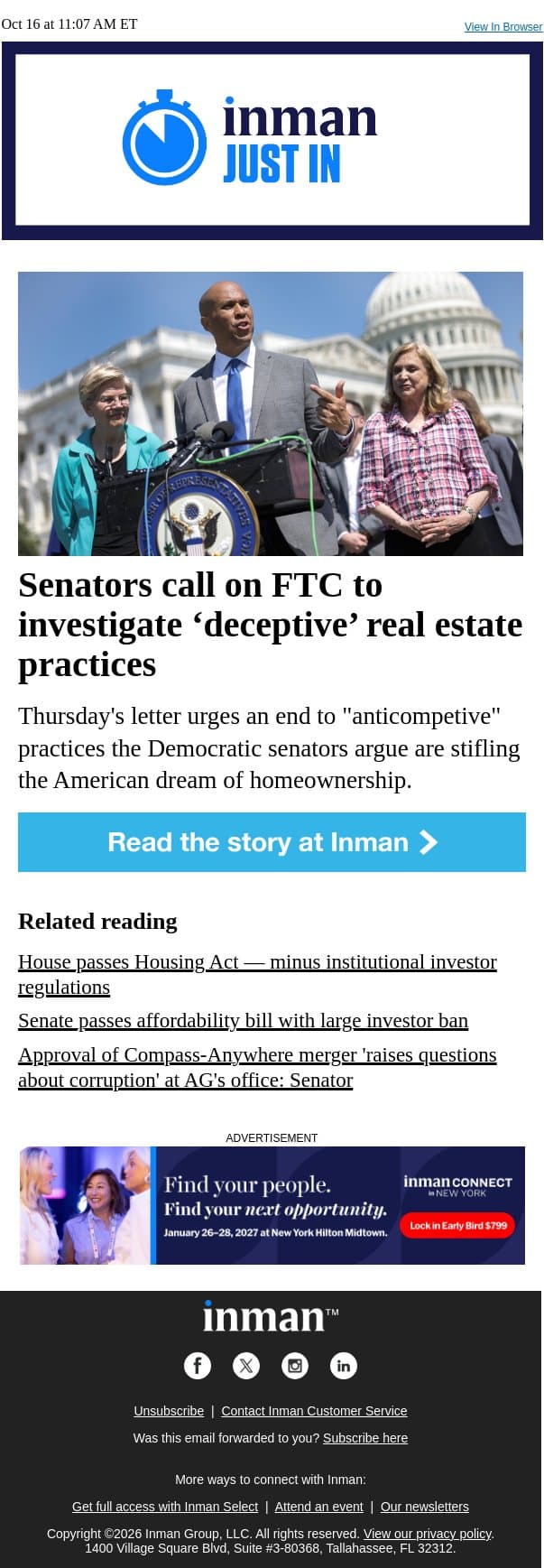 Senators call on FTC to investigate ‘deceptive’ real estate practices email from Real Estate Connect screenshot