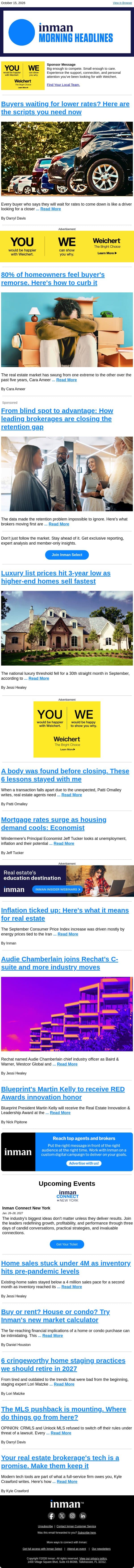 Buyers waiting for lower rates? Here are the scripts you need now email from Real Estate Connect screenshot