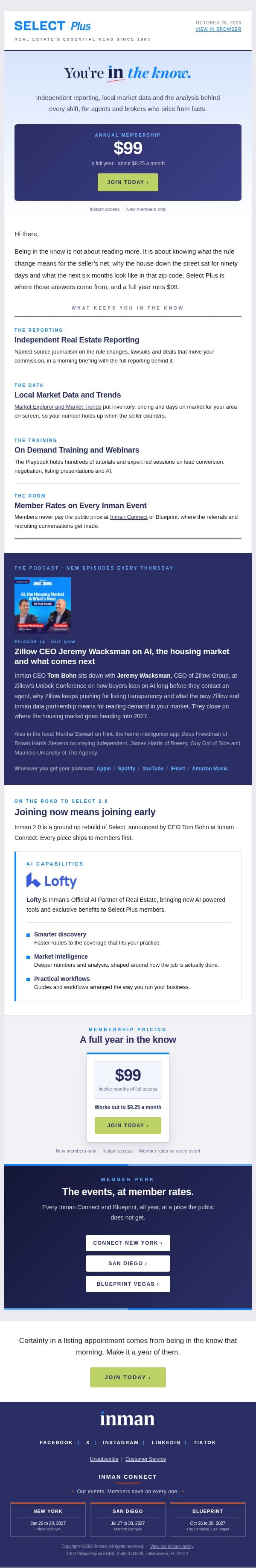 $99 for 1 year email from Real Estate Connect screenshot