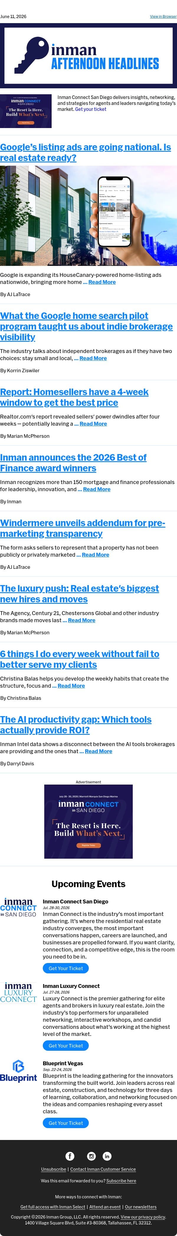 Google goes national email from Real Estate Connect screenshot