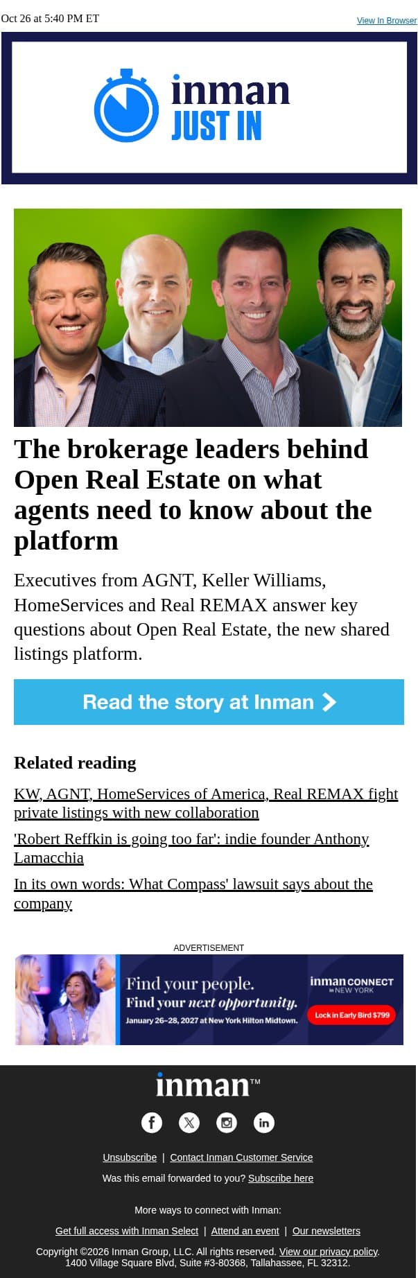 The leaders behind Open Real Estate on what you need to know email from Real Estate Connect screenshot