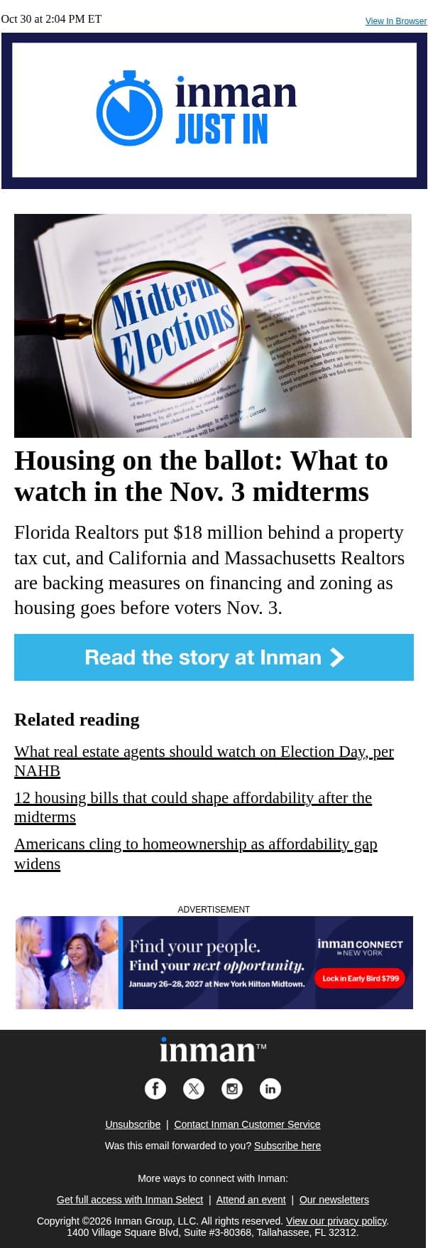 Housing on the ballot: What to watch in the Nov. 3 midterms email from Real Estate Connect screenshot