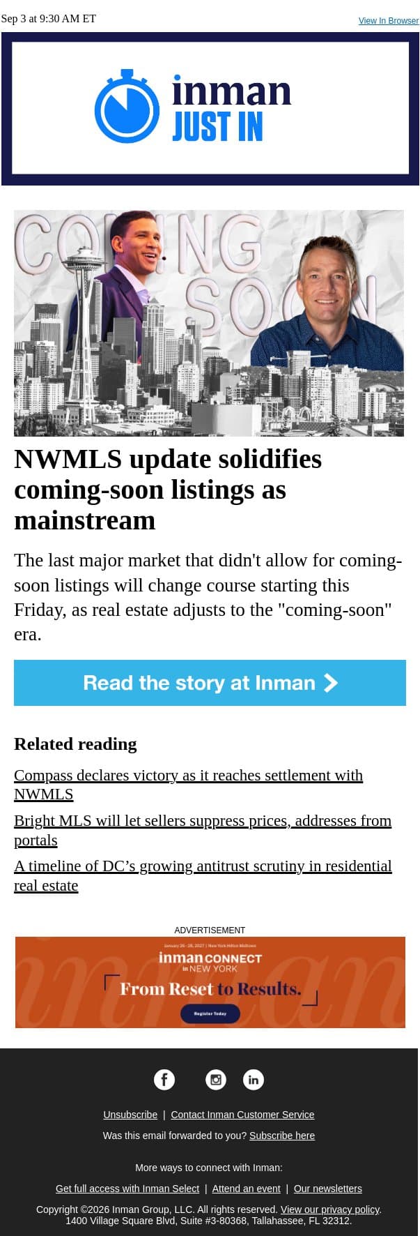 NWMLS update solidifies coming-soon listings as mainstream email from Real Estate Connect screenshot