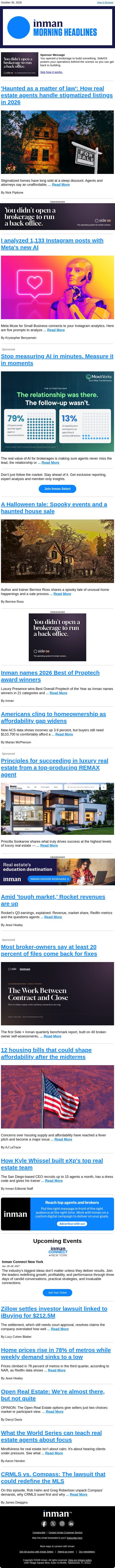 'Haunted as a matter of law': How real estate agents handle stigmatized listings in 2026 email from Real Estate Connect screenshot