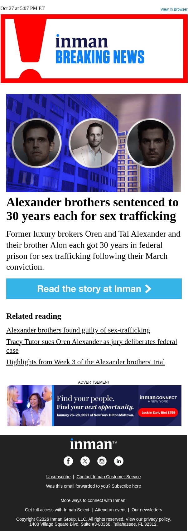 Alexander brothers sentenced to 30 years each for sex trafficking email from Real Estate Connect screenshot