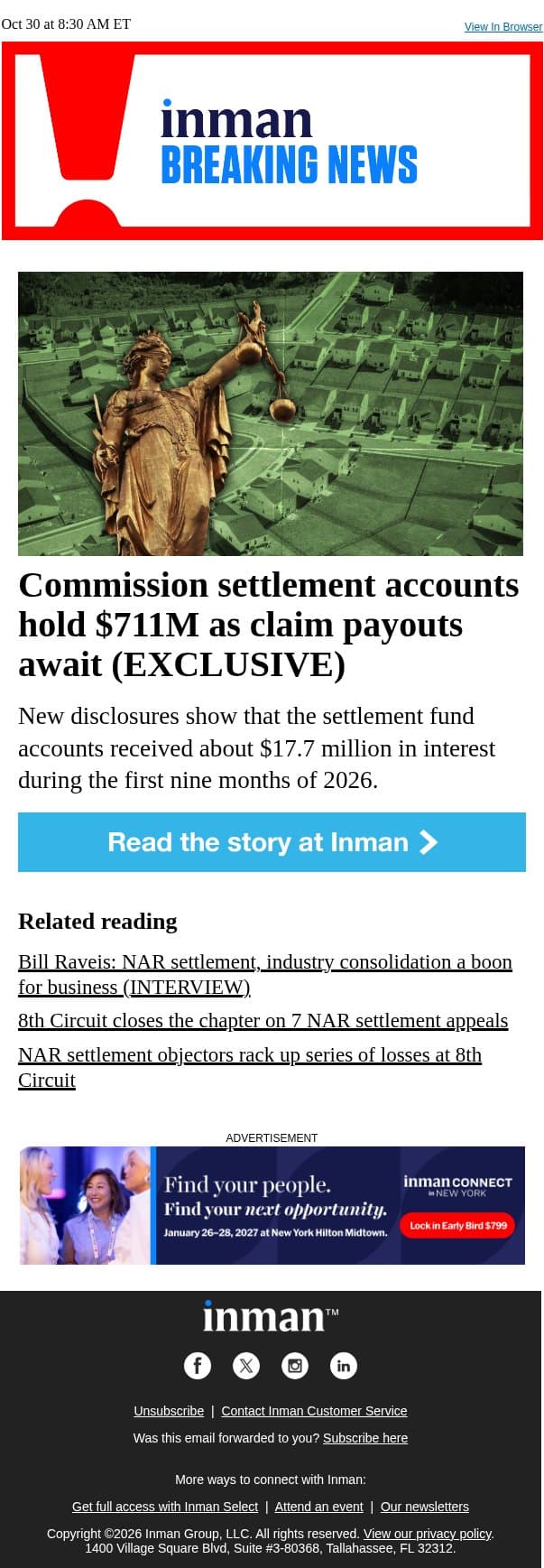Commission settlement accounts hold $711M as claim payouts await (EXCLUSIVE) email from Real Estate Connect screenshot