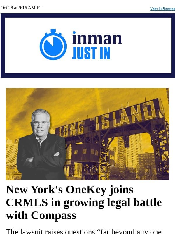 New York's OneKey joins CRMLS in growing legal battle with Compass email from Real Estate Connect