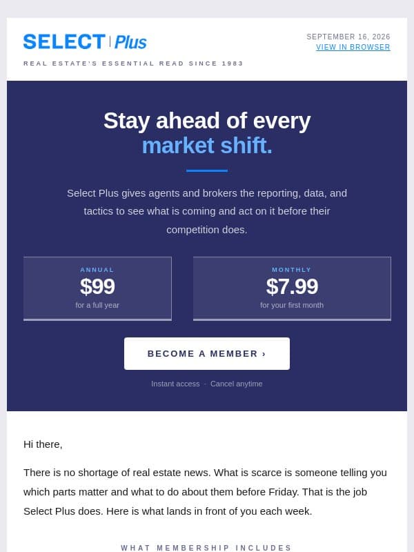 Tools top agents need - $99 for a year email from Real Estate Connect