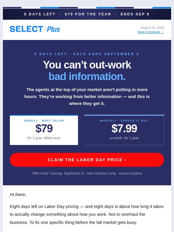 $79 for the year — ends soon email from Real Estate Connect