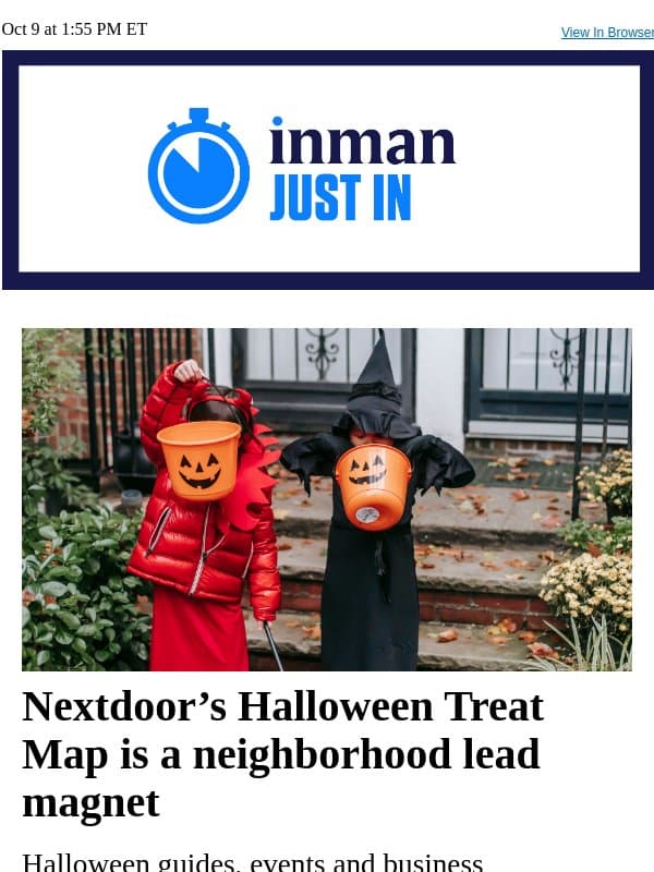 Nextdoor’s Halloween Treat Map is a neighborhood lead magnet email from Real Estate Connect