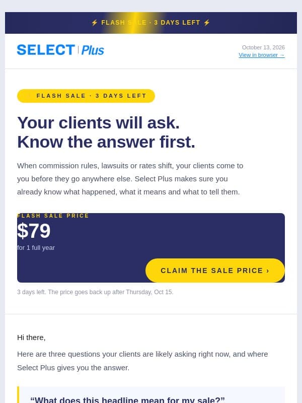 ⚡ FLASH SALE - $79 for the year email from Real Estate Connect