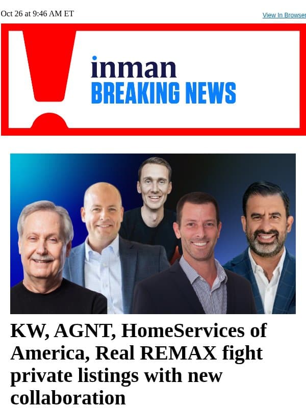 KW, AGNT, HomeServices of America, Real REMAX fight private listings with new collaboration email from Real Estate Connect