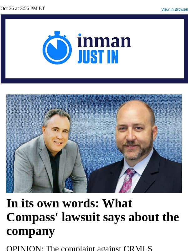 OPINION: What Compass' lawsuit says about the company email from Real Estate Connect