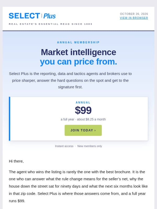 The real estate reporting, data and analysis agents need email from Real Estate Connect