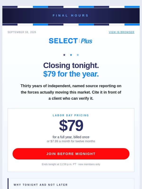 🇺🇸 FINAL HOURS - $79 for the year email from Real Estate Connect