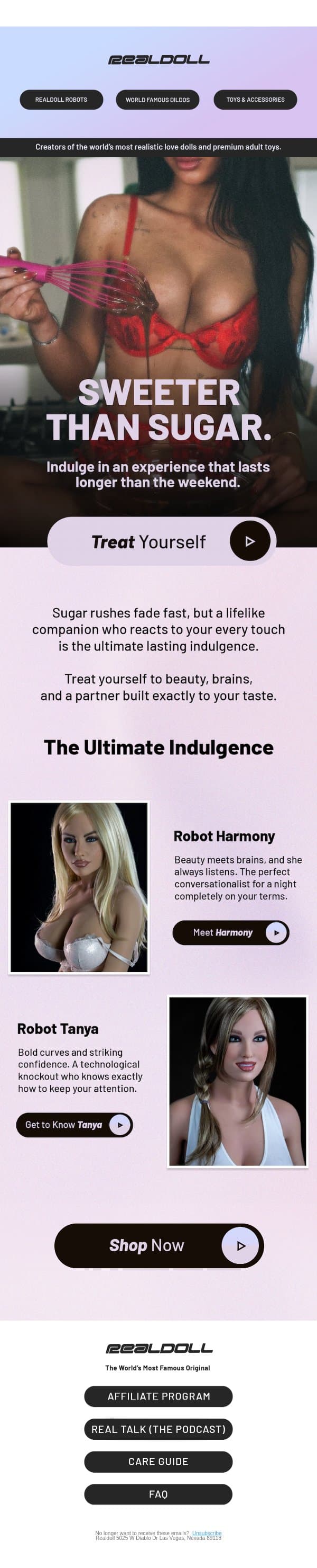 Better Than Chocolate 🍫 email from RealDoll screenshot