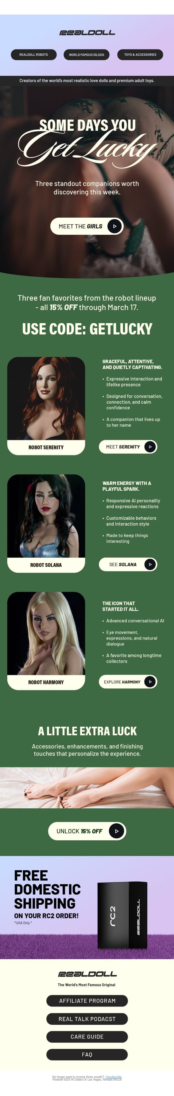 Lucky You... email from RealDoll screenshot