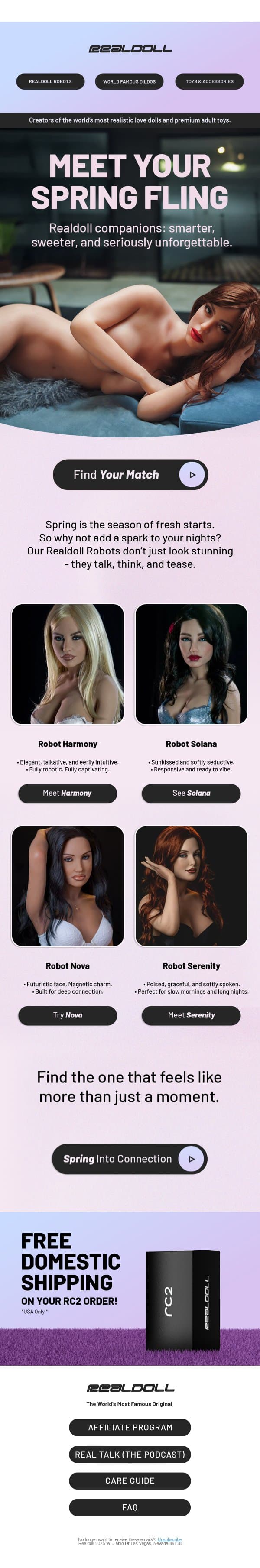 Longer Days, Better Nights email from RealDoll screenshot