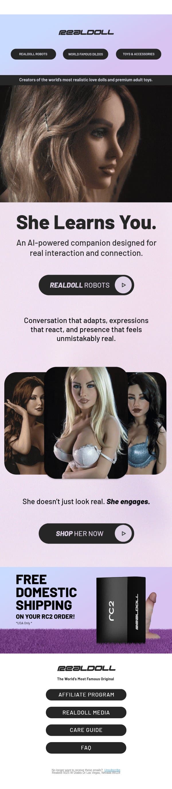She Remembers You email from RealDoll screenshot