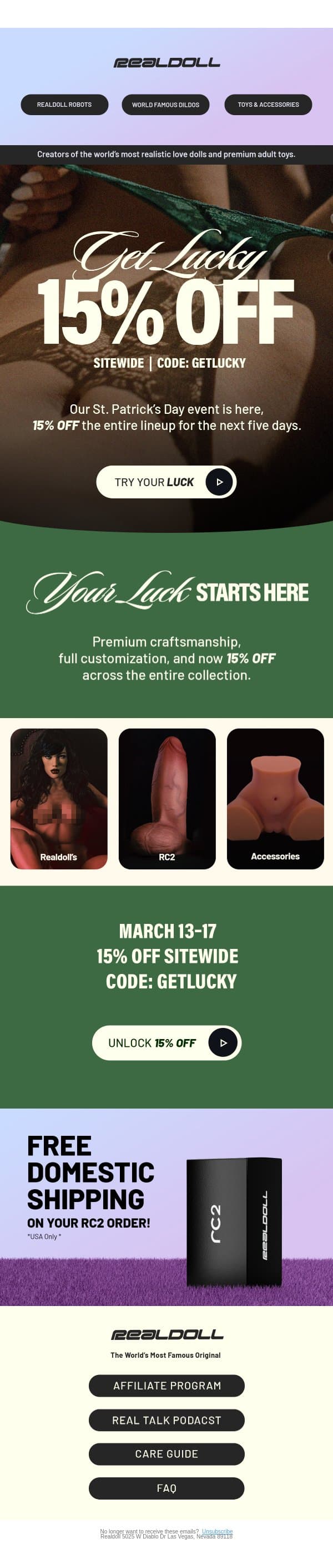 Feeling Lucky? 🍀 email from RealDoll screenshot