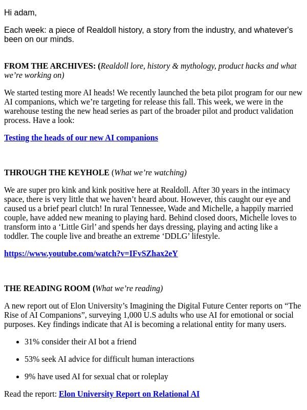 This Week, Something's Different email from RealDoll