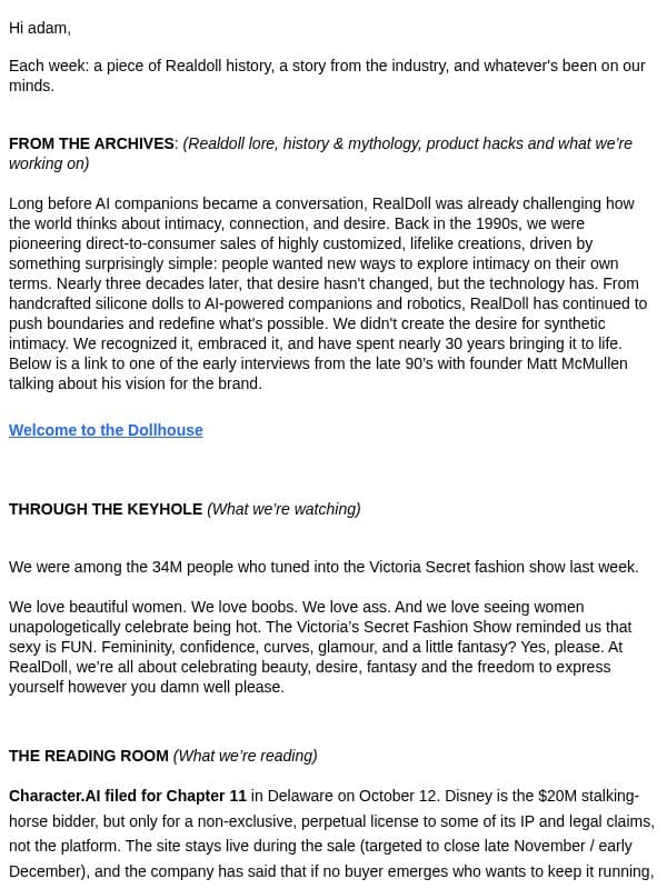 Hot Girls, AI Lovers, Muse has entered the chat email from RealDoll