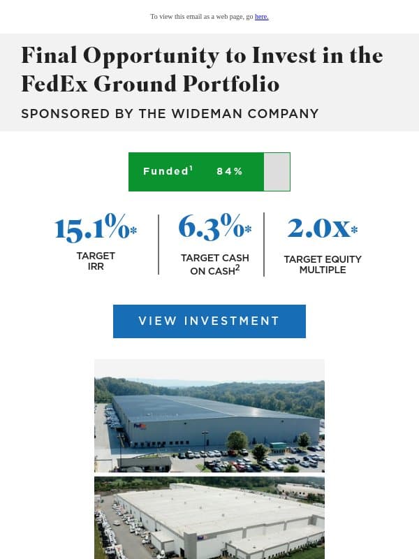 Final opportunity to invest in the FedEx Ground Portfolio — deadline is Friday, June 19th email from RealtyMogul