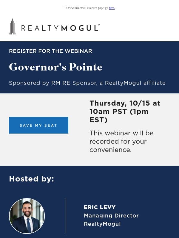 Upcoming Webinar - New Offering - Flex Industrial Portfolio - Greater Cincinnati - 94% Occupied email from RealtyMogul