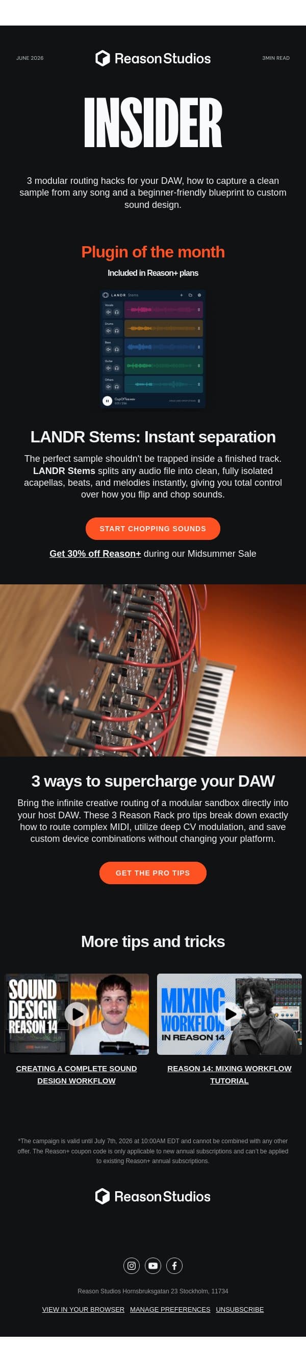 🔌 Reason Insider email from Reason Studios screenshot
