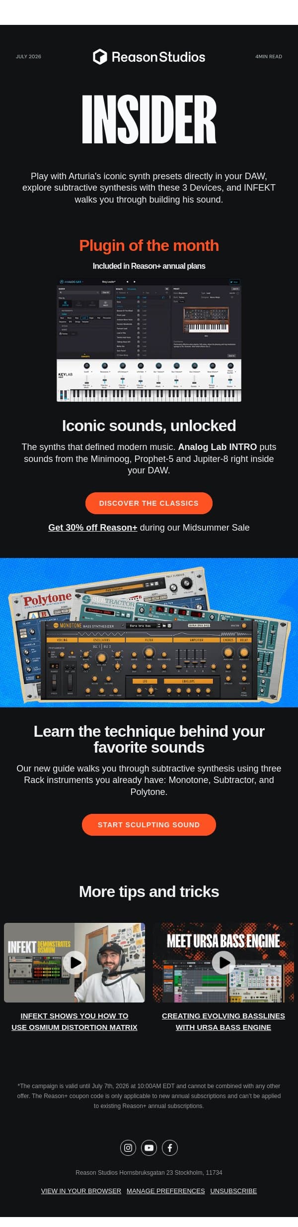 🎹 Reason Insider email from Reason Studios screenshot