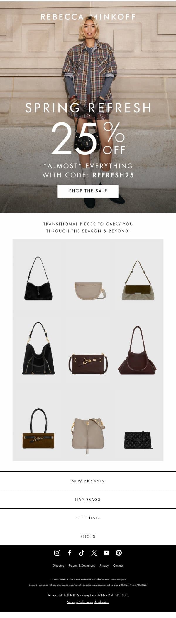 Go On, Use Code REFRESH25 😉 email from Rebecca Minkoff screenshot