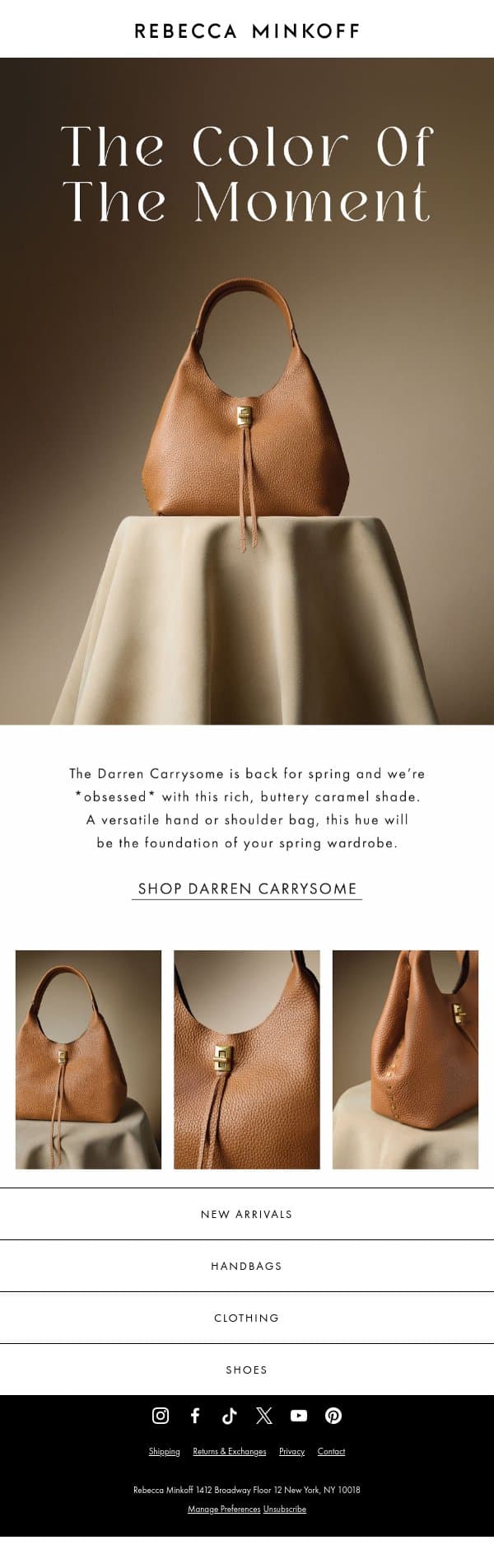 Darren Carrysome🤝Caramel Leather email from Rebecca Minkoff screenshot