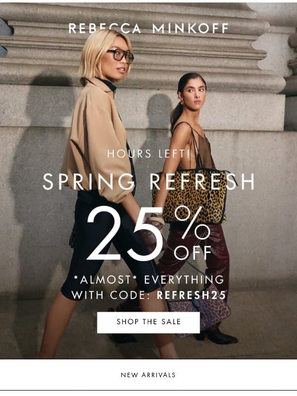 Last Call: 25% Off Ends Tonight email from Rebecca Minkoff