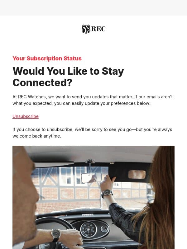 Your subscription status email from REC Watches