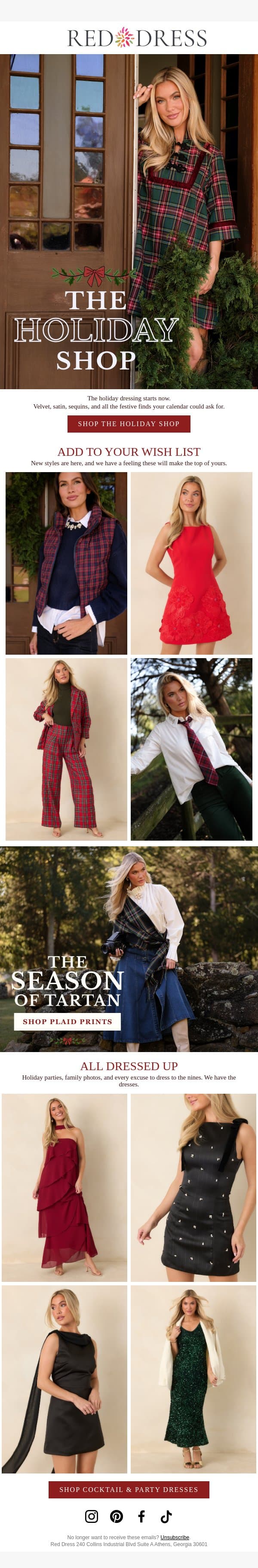 The Holiday Shop is Open🎄 email from Red Dress Boutique screenshot