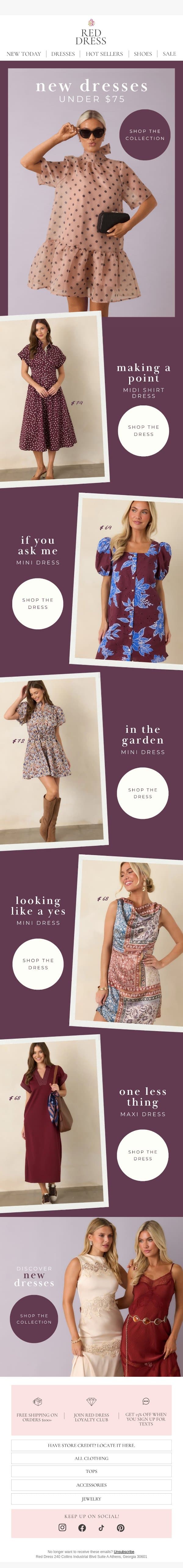 Dresses Under $75 to LOVE email from Red Dress Boutique screenshot