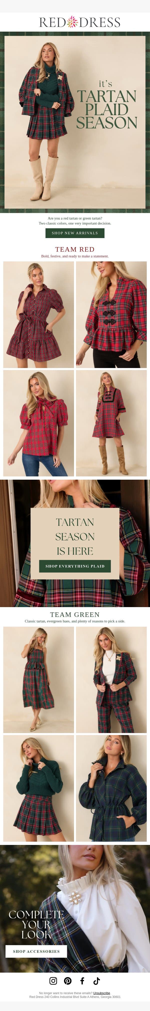It's TARTAN PLAID Season♥️💚 email from Red Dress Boutique screenshot