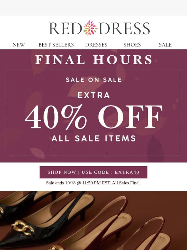 Extra 40% Off Ends Soon 👀 email from Red Dress Boutique