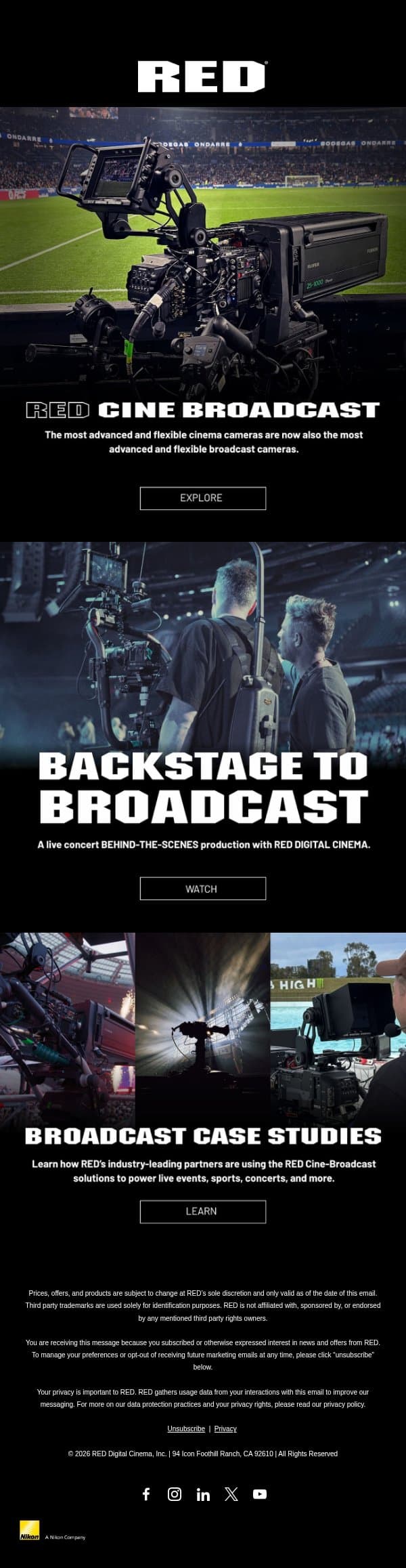Explore How RED Powers Broadcast Solutions and Live Events email from RED Komodo screenshot