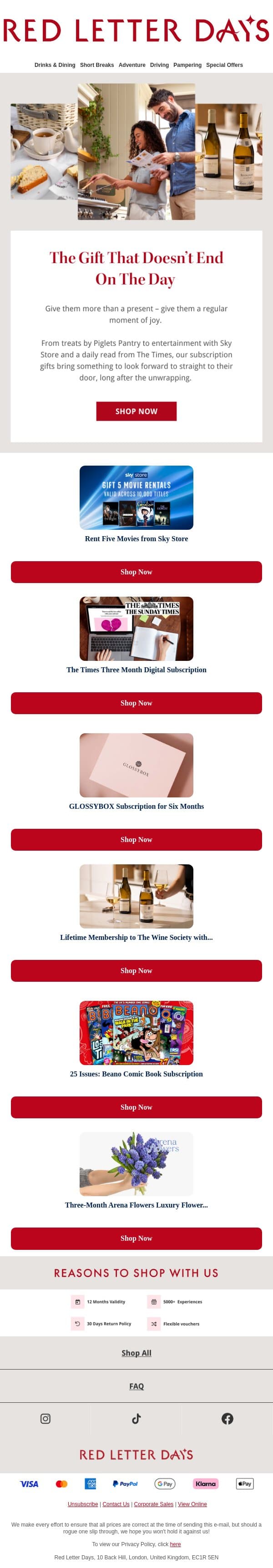 A thoughtful subscription gift, delivered again and again email from Red Letter Days screenshot