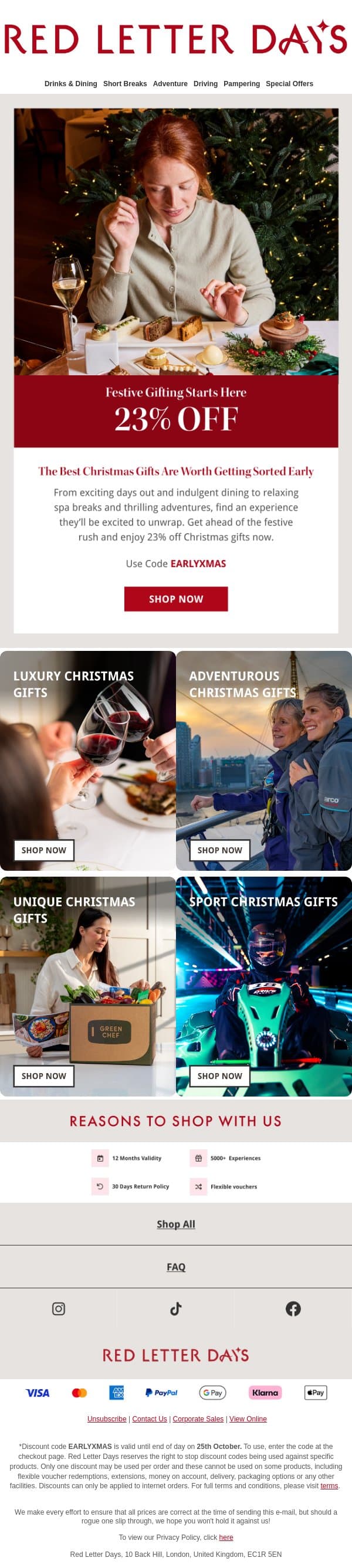 Start Christmas early with 23% off email from Red Letter Days screenshot