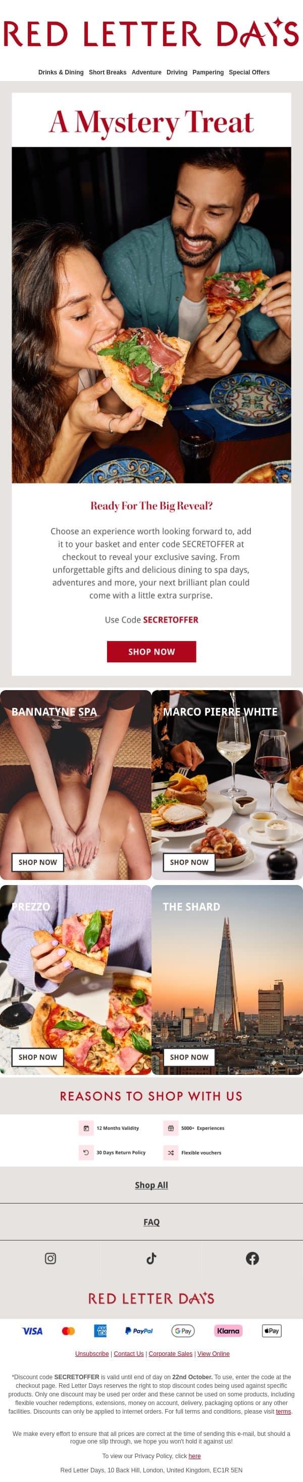 A surprise saving awaits email from Red Letter Days screenshot