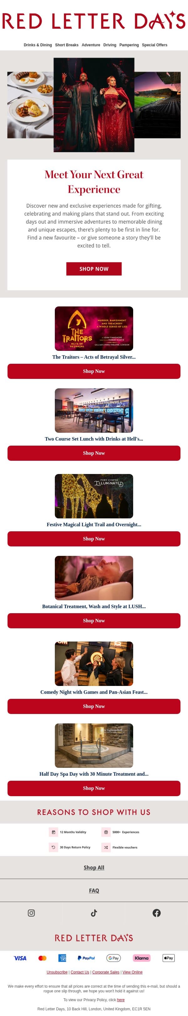 New and exclusive experiences have arrived email from Red Letter Days screenshot