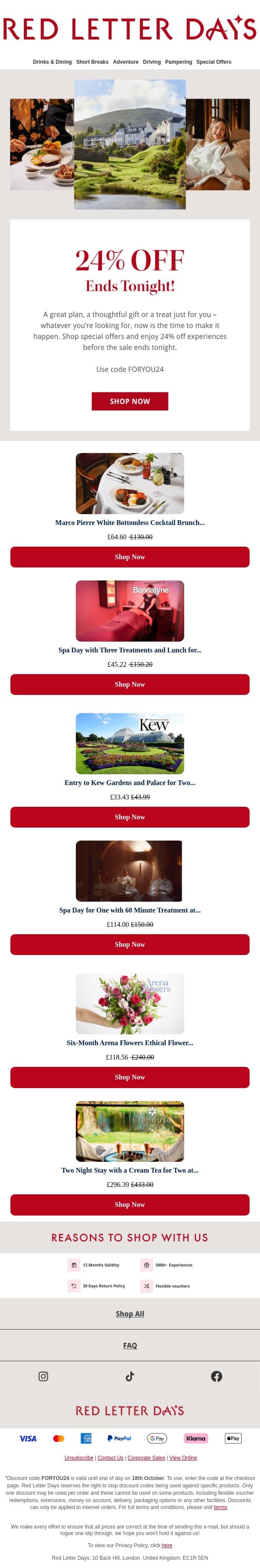 Save 24% on special offers email from Red Letter Days screenshot