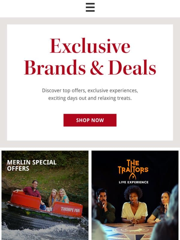 Exclusive brands. Unmissable deals. email from Red Letter Days