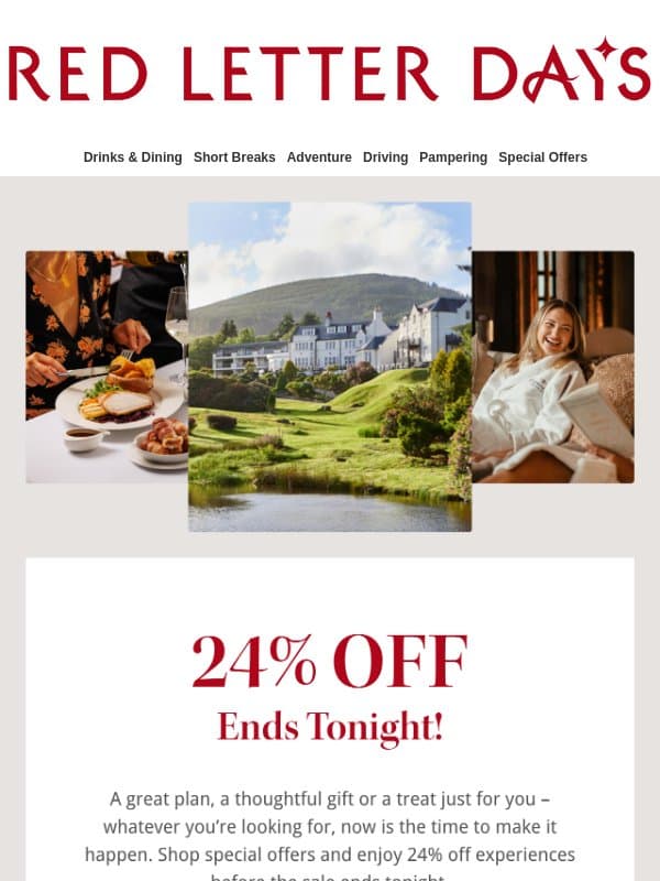 Save 24% on special offers email from Red Letter Days